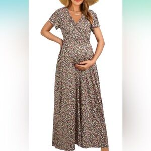 Amazon Brown Floral Maxi Dress Maternity Friendly